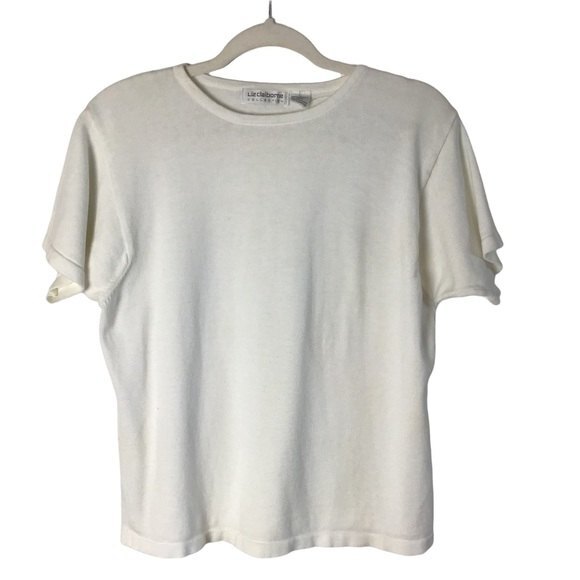 Liz Claiborne Collection Short Sleeve Sweater White Size L - Picture 1 of 3